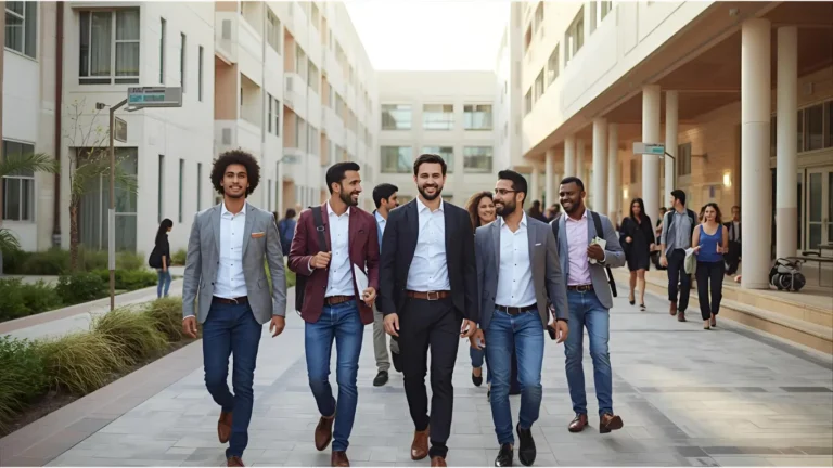 A new high school teacher arriving in the UAE and being welcomed by school personnel.